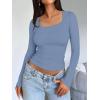 imageTrendy Queen Womens Long Sleeve Shirts Crop Tops Fall Fashion 2025 Square Neck Going Out Basics Tees Y2k ClothesBlue Gray