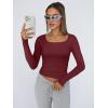imageTrendy Queen Womens Long Sleeve Shirts Crop Tops Fall Fashion 2025 Square Neck Going Out Basics Tees Y2k ClothesBurgundy