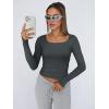 imageTrendy Queen Womens Long Sleeve Shirts Crop Tops Fall Fashion 2025 Square Neck Going Out Basics Tees Y2k ClothesGray