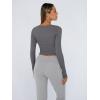 imageTrendy Queen Womens Long Sleeve Shirts Crop Tops Fall Fashion 2025 Square Neck Going Out Basics Tees Y2k ClothesLight Gray