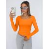 imageTrendy Queen Womens Long Sleeve Shirts Crop Tops Fall Fashion 2025 Square Neck Going Out Basics Tees Y2k ClothesOrange