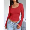 imageTrendy Queen Womens Long Sleeve Shirts Crop Tops Fall Fashion 2025 Square Neck Going Out Basics Tees Y2k ClothesRed