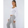 imageTrendy Queen Womens Long Sleeve Shirts Crop Tops Fall Fashion 2025 Square Neck Going Out Basics Tees Y2k ClothesWhite