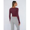 imageTrendy Queen Womens Long Sleeve Shirts Crop Tops Fall Fashion 2025 Square Neck Going Out Basics Tees Y2k ClothesWine Red