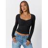 imageTrendy Queen Womens Long Sleeve Shirts Going Out Crop Tops Sweetheart Neck Workout TopsBlack