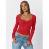 imageTrendy Queen Womens Long Sleeve Shirts Going Out Crop Tops Sweetheart Neck Workout TopsRed