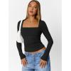 imageTrendy Queen Womens Long Sleeve Shirts Going Out Tops Square Neck Crop Workout TopsBlack