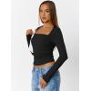 imageTrendy Queen Womens Long Sleeve Shirts Going Out Tops Square Neck Crop Workout TopsBlack
