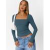 imageTrendy Queen Womens Long Sleeve Shirts Going Out Tops Square Neck Crop Workout TopsHazeblue