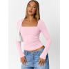 imageTrendy Queen Womens Long Sleeve Shirts Going Out Tops Square Neck Crop Workout TopsPink