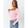 imageTrendy Queen Womens Long Sleeve Shirts Going Out Tops Square Neck Crop Workout TopsPink