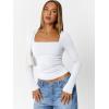 imageTrendy Queen Womens Long Sleeve Shirts Going Out Tops Square Neck Crop Workout TopsWhite