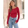 imageTrendy Queen Womens Long Sleeve Shirts Ribbed Underscrub Tops Boat Neck Basic Tees Fall Fashion Clothes 2025Red