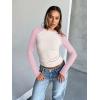 imageTrendy Queen Womens Long Sleeve Shirts Slim Fit Stretchy Color Block Slightly Cropped TopsBeige Pink Combo
