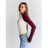 imageTrendy Queen Womens Long Sleeve Shirts Slim Fit Stretchy Color Block Slightly Cropped TopsBeige Ruby Combo
