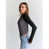 imageTrendy Queen Womens Long Sleeve Shirts Slim Fit Stretchy Color Block Slightly Cropped TopsGrey Black Combo