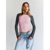 imageTrendy Queen Womens Long Sleeve Shirts Slim Fit Stretchy Color Block Slightly Cropped TopsPink Charcoal Combo