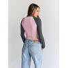 imageTrendy Queen Womens Long Sleeve Shirts Slim Fit Stretchy Color Block Slightly Cropped TopsPink Charcoal Combo