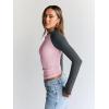 imageTrendy Queen Womens Long Sleeve Shirts Slim Fit Stretchy Color Block Slightly Cropped TopsPink Charcoal Combo