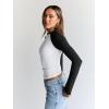 imageTrendy Queen Womens Long Sleeve Shirts Slim Fit Stretchy Color Block Slightly Cropped TopsWhite Black Combo