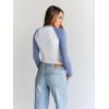 imageTrendy Queen Womens Long Sleeve Shirts Slim Fit Stretchy Color Block Slightly Cropped TopsWhite Blue Combo