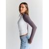 imageTrendy Queen Womens Long Sleeve Shirts Slim Fit Stretchy Color Block Slightly Cropped TopsWhite Mauve Combo