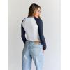 imageTrendy Queen Womens Long Sleeve Shirts Slim Fit Stretchy Color Block Slightly Cropped TopsWhite Navy Combo