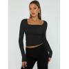 imageTrendy Queen Womens Long Sleeve Shirts Square Neck Going Out Crop Tops Fashion Y2k Workout Clothes Fall Outfits 2025Black