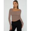 imageTrendy Queen Womens Long Sleeve Shirts Square Neck Going Out Crop Tops Fashion Y2k Workout Clothes Fall Outfits 2025Coffee Grey