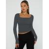 imageTrendy Queen Womens Long Sleeve Shirts Square Neck Going Out Crop Tops Fashion Y2k Workout Clothes Fall Outfits 2025Gray