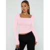 imageTrendy Queen Womens Long Sleeve Shirts Square Neck Going Out Crop Tops Fashion Y2k Workout Clothes Fall Outfits 2025Pink