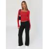 imageTrendy Queen Womens Long Sleeve Shirts Square Neck Going Out Crop Tops Fashion Y2k Workout Clothes Fall Outfits 2025Red