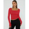 imageTrendy Queen Womens Long Sleeve Shirts Square Neck Going Out Crop Tops Fashion Y2k Workout Clothes Fall Outfits 2025Red