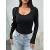 imageTrendy Queen Womens Long Sleeve Shirts V Neck Ribbed Knit Fall TopsBlack