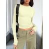 imageTrendy Queen Womens Long Sleeve T Shirts Fall Fashion 2025 Basic Crop Tops Going Out Outfits Y2k ClothesLemon Yellow