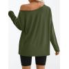 imageTrendy Queen Womens Off The Shoulder Tops Oversized Tshirts Long Sleeve 2025 Casual Basic TeesArmygreen