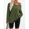 imageTrendy Queen Womens Off The Shoulder Tops Oversized Tshirts Long Sleeve 2025 Casual Basic TeesArmygreen