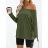 imageTrendy Queen Womens Off The Shoulder Tops Oversized Tshirts Long Sleeve 2025 Casual Basic TeesArmygreen
