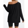 imageTrendy Queen Womens Off The Shoulder Tops Oversized Tshirts Long Sleeve 2025 Casual Basic TeesBlack