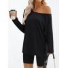 imageTrendy Queen Womens Off The Shoulder Tops Oversized Tshirts Long Sleeve 2025 Casual Basic TeesBlack