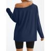 imageTrendy Queen Womens Off The Shoulder Tops Oversized Tshirts Long Sleeve 2025 Casual Basic TeesBlue
