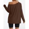 imageTrendy Queen Womens Off The Shoulder Tops Oversized Tshirts Long Sleeve 2025 Casual Basic TeesCoffee
