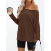 imageTrendy Queen Womens Off The Shoulder Tops Oversized Tshirts Long Sleeve 2025 Casual Basic TeesCoffee