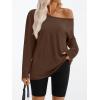 imageTrendy Queen Womens Off The Shoulder Tops Oversized Tshirts Long Sleeve 2025 Casual Basic TeesCoffee