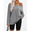 imageTrendy Queen Womens Off The Shoulder Tops Oversized Tshirts Long Sleeve 2025 Casual Basic TeesGrey