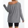 imageTrendy Queen Womens Off The Shoulder Tops Oversized Tshirts Long Sleeve 2025 Casual Basic TeesGrey