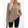 imageTrendy Queen Womens Off The Shoulder Tops Oversized Tshirts Long Sleeve 2025 Casual Basic TeesKhaki