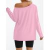 imageTrendy Queen Womens Off The Shoulder Tops Oversized Tshirts Long Sleeve 2025 Casual Basic TeesPink