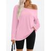 imageTrendy Queen Womens Off The Shoulder Tops Oversized Tshirts Long Sleeve 2025 Casual Basic TeesPink