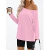 imageTrendy Queen Womens Off The Shoulder Tops Oversized Tshirts Long Sleeve 2025 Casual Basic TeesPink